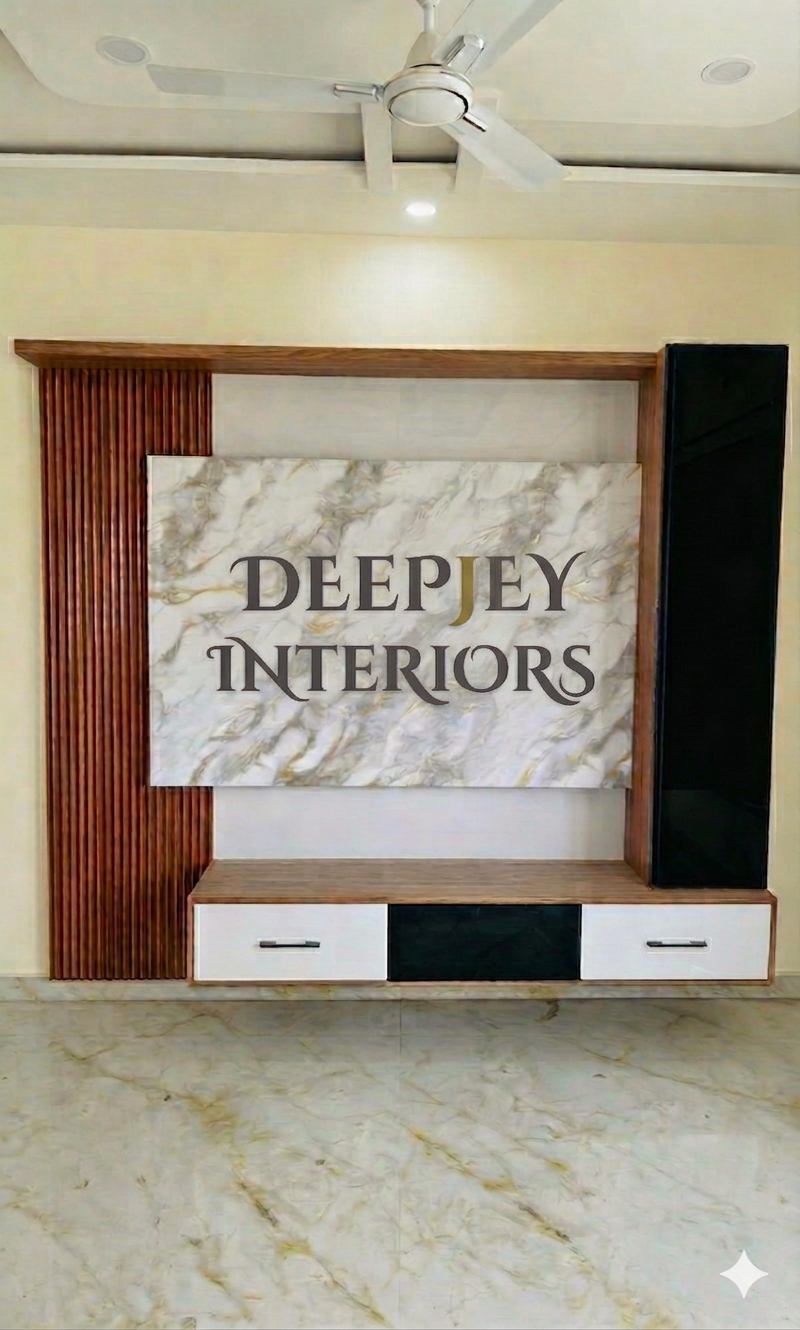 Custom TV Unit with Marble Finish